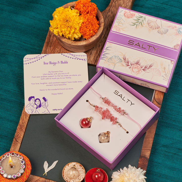 Rose Quartz Rakhi for Bhaiya and Bhabhi