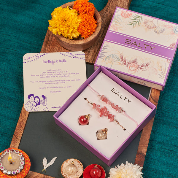 Rose Quartz Rakhi for Bhaiya and Bhabhi
