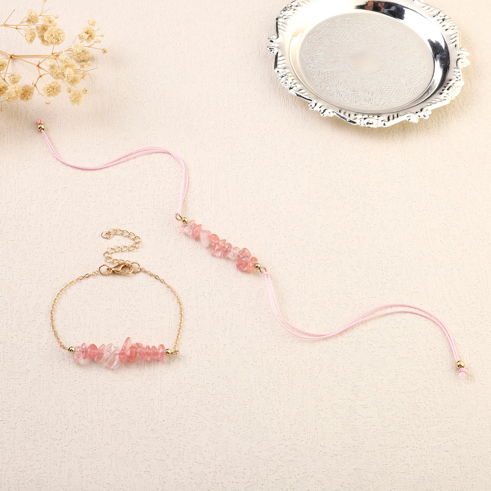 Rose Quartz Rakhi for Bhaiya and Bhabhi - Salty Accessories