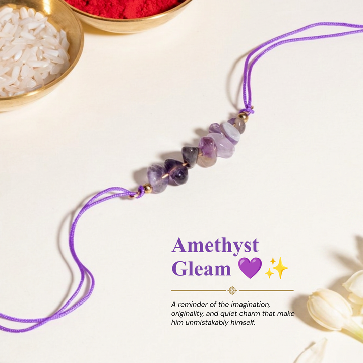 Amethyst Healing Stone Designer Thread Rakhi - Pack of 5