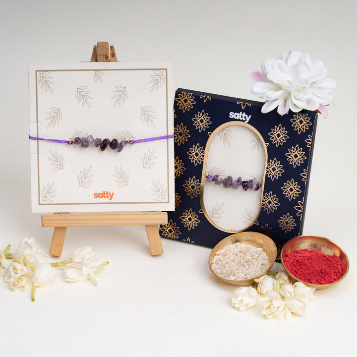 Amethyst Healing Stone Designer Thread Rakhi - Pack of 5