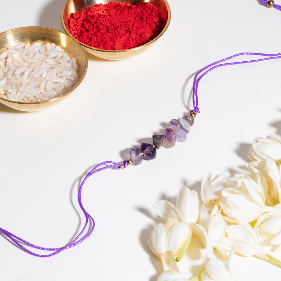 Amethyst Healing Stone Designer Thread Rakhi - Pack of 5