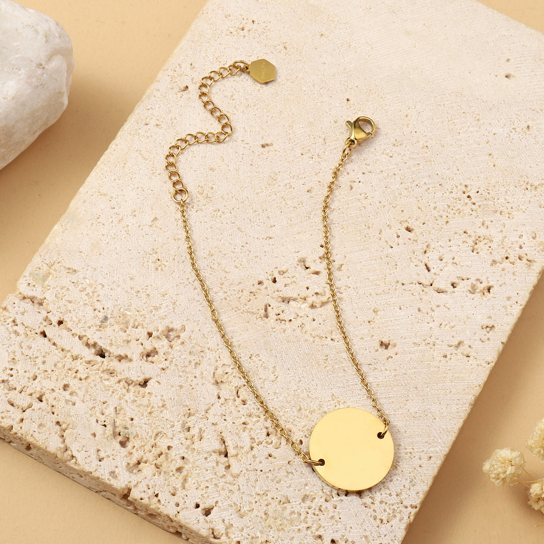 Minimal Round  Personalised Golden Bracelet