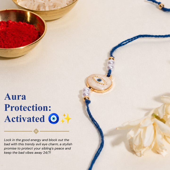 Mens Guardian Gaze Pearl Evil Eye Designer Thread Rakhi for Brother - Pack of 4