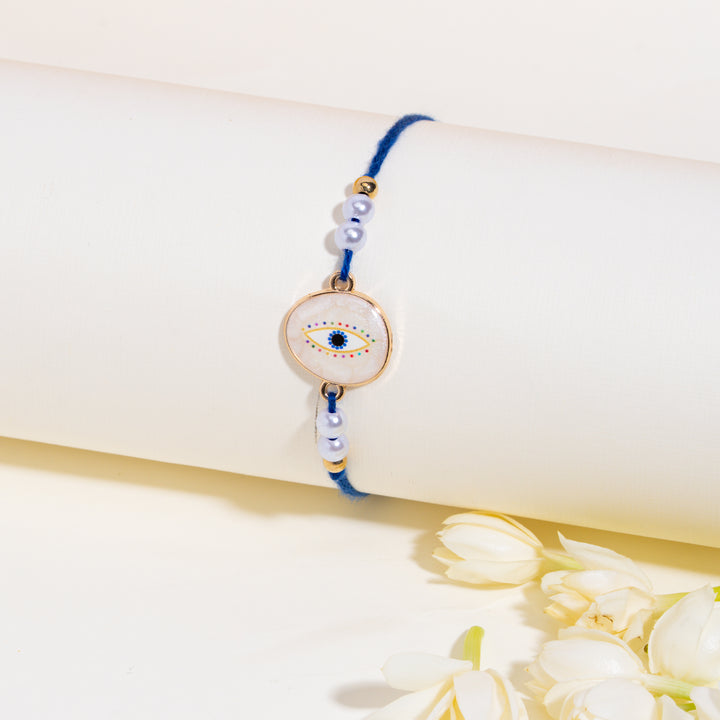 Mens Guardian Gaze Pearl Evil Eye Designer Thread Rakhi for Brother - Pack of 4