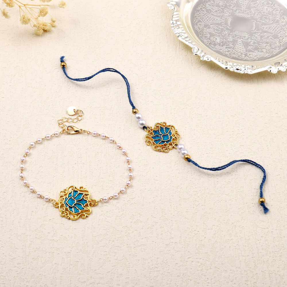 Sapphire Lotus Rakhi for Bhaiya and Bhabhi - Salty Accessories