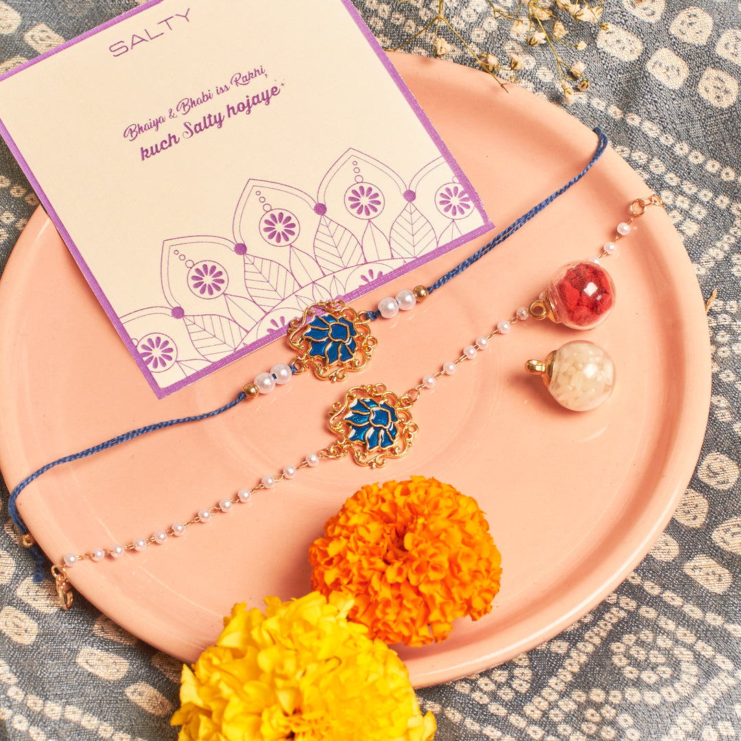 Sapphire Lotus Rakhi for Bhaiya and Bhabhi - Salty Accessories