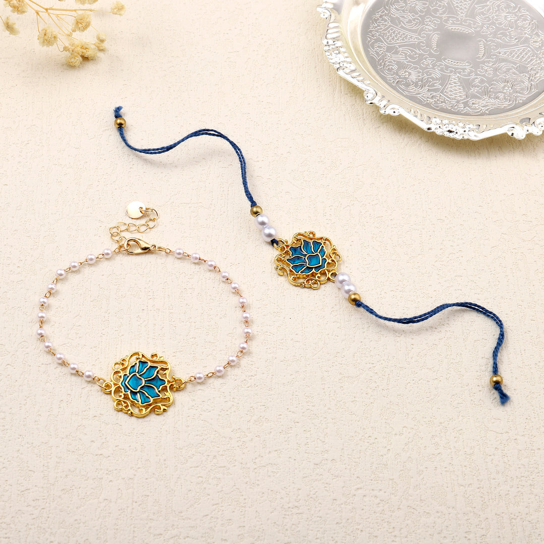 Sapphire Lotus Rakhi for Bhaiya and Bhabhi