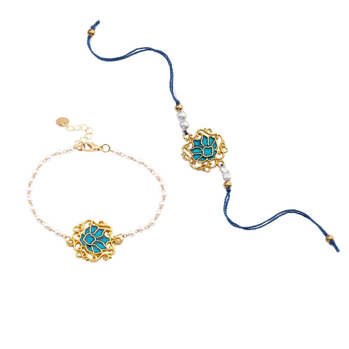 Sapphire Lotus Rakhi for Bhaiya and Bhabhi - Salty Accessories