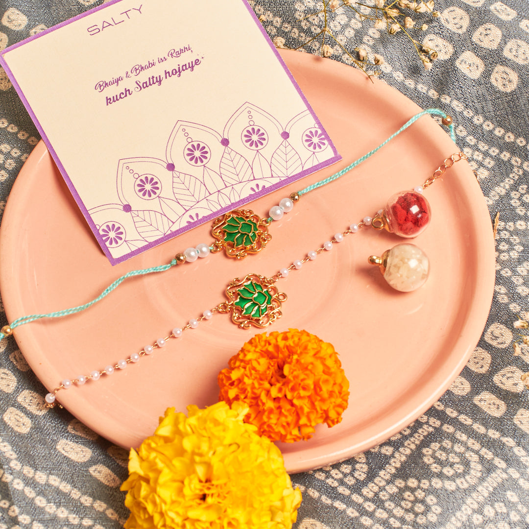 Moss Lotus Rakhi for Bhaiya and Bhabhi - Salty Accessories