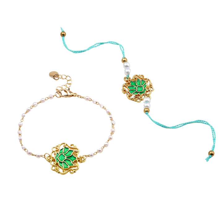 Moss Lotus Rakhi for Bhaiya and Bhabhi - Salty Accessories