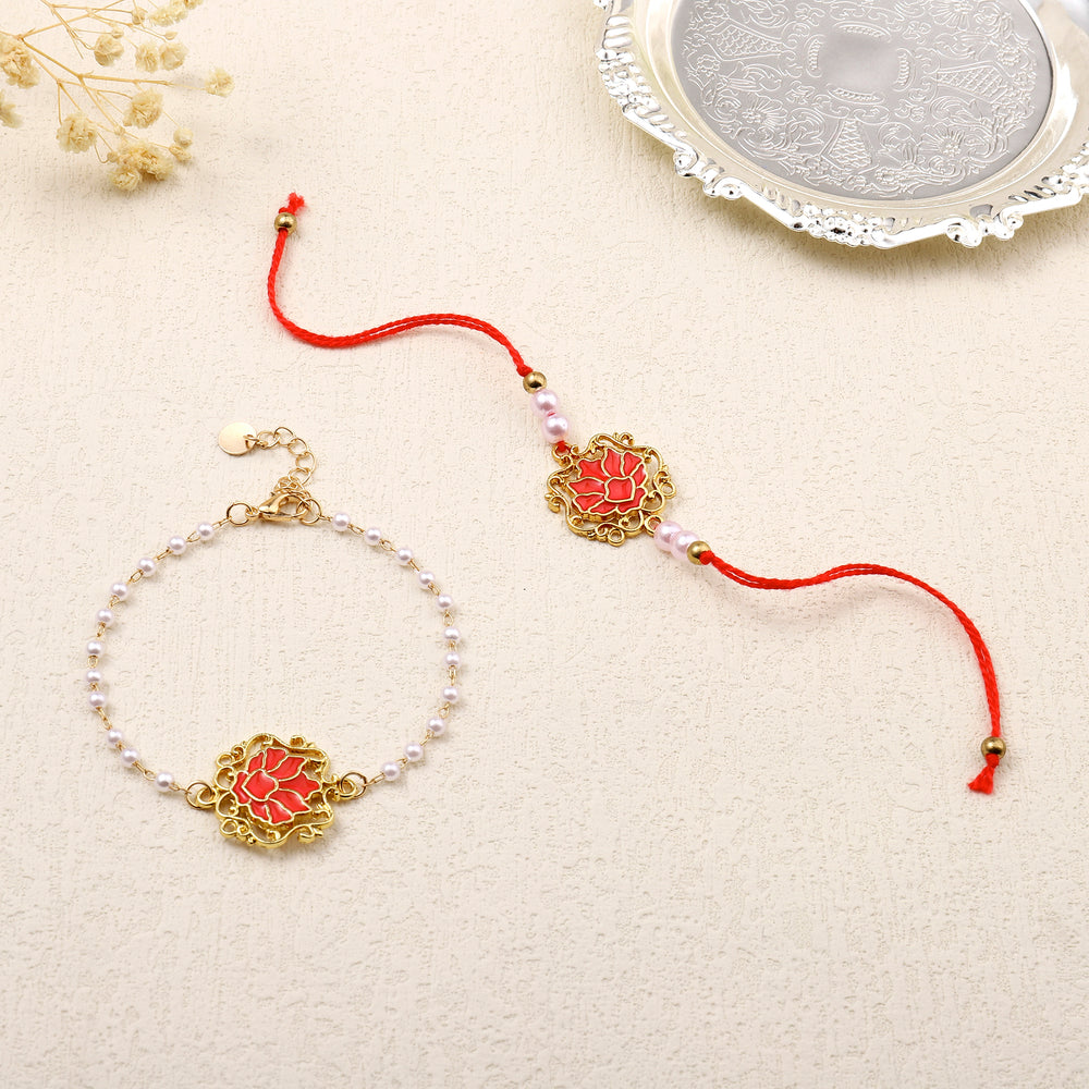 Ruby Lotus Rakhi for Bhaiya and Bhabhi - Salty Accessories