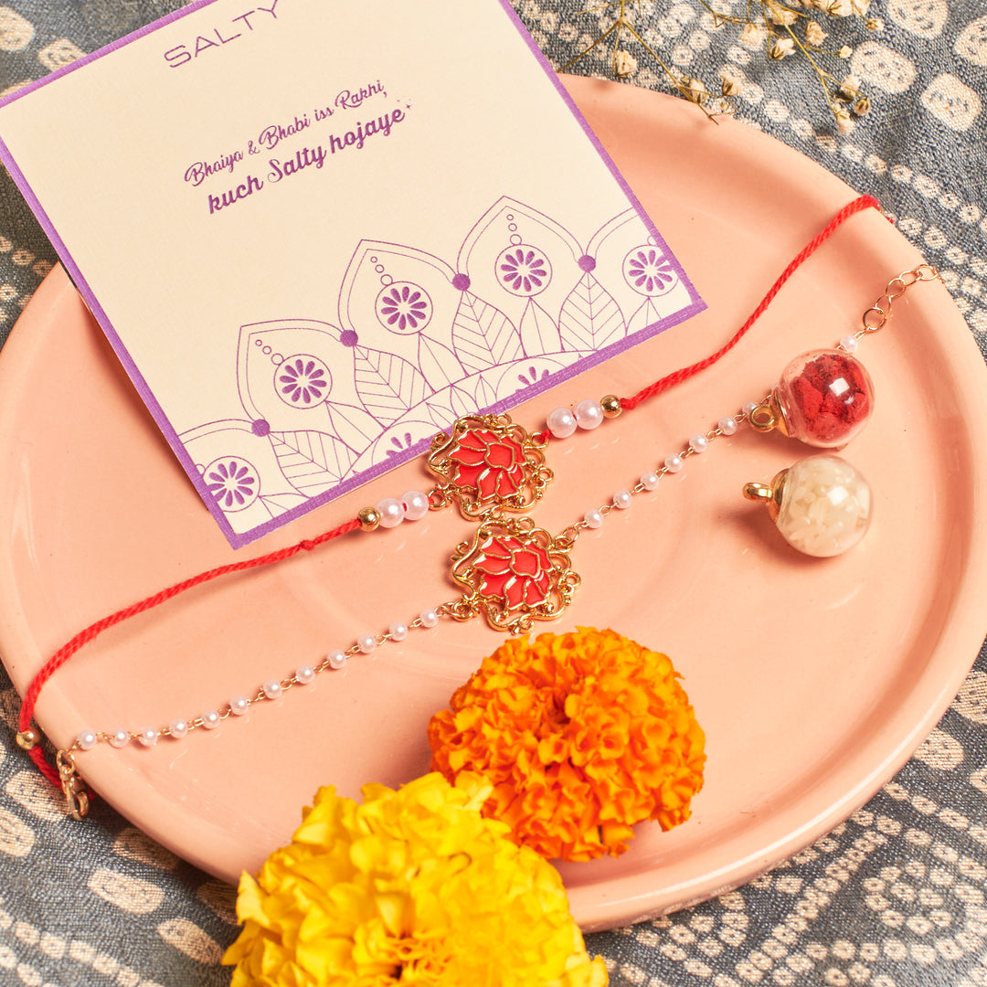 Ruby Lotus Rakhi for Bhaiya and Bhabhi - Salty Accessories