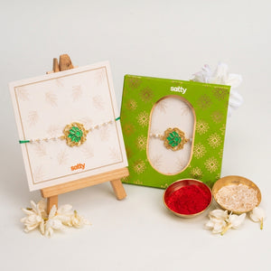 Serenity Lotus Green Charm Gold Bracelet