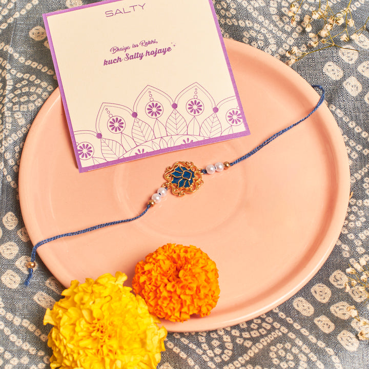 Tranquil Blue Lotus Pearl Rakhi - Salty Accessories
