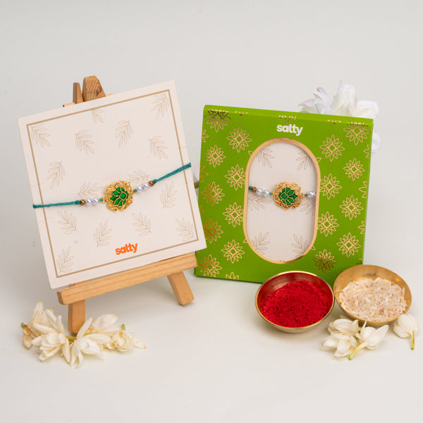 Padma Shanti Green Lotus Rakhi for Bhaiya