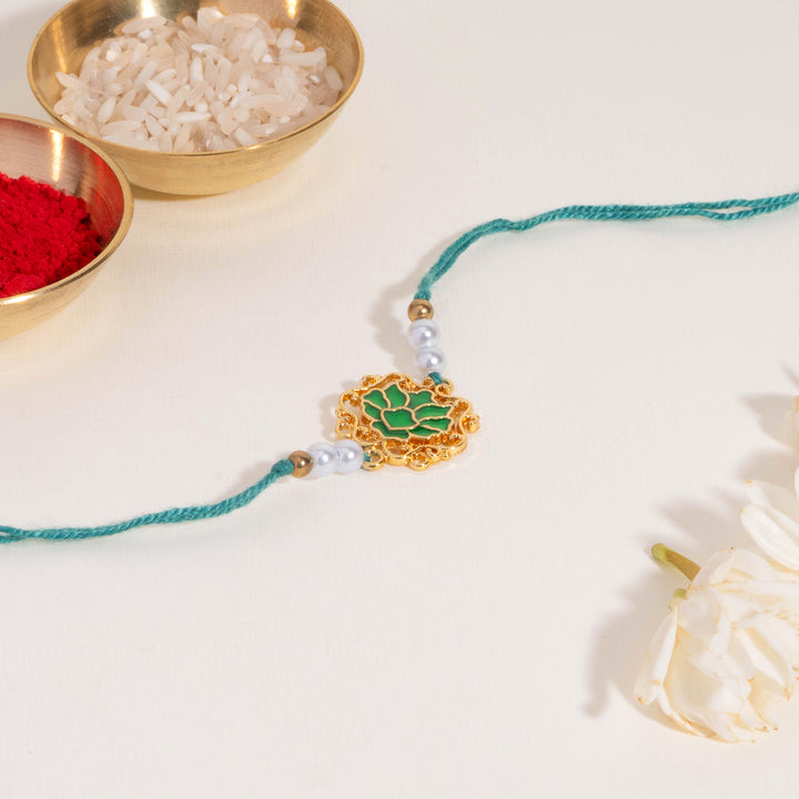 Tranquil Lotus Pearl Designer Thread Rakhi for Brother - Pack of 4