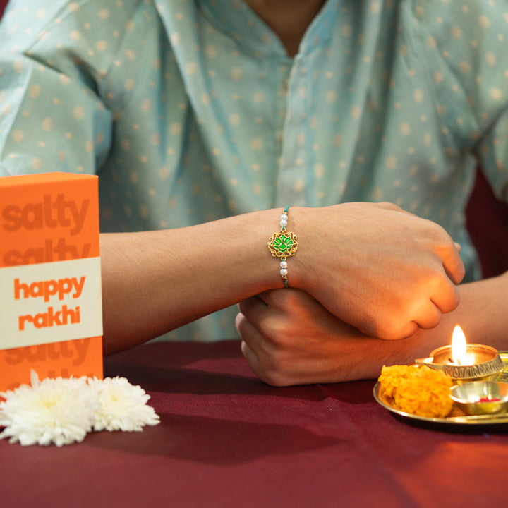 Padma Shanti Green Lotus Rakhi for Bhaiya