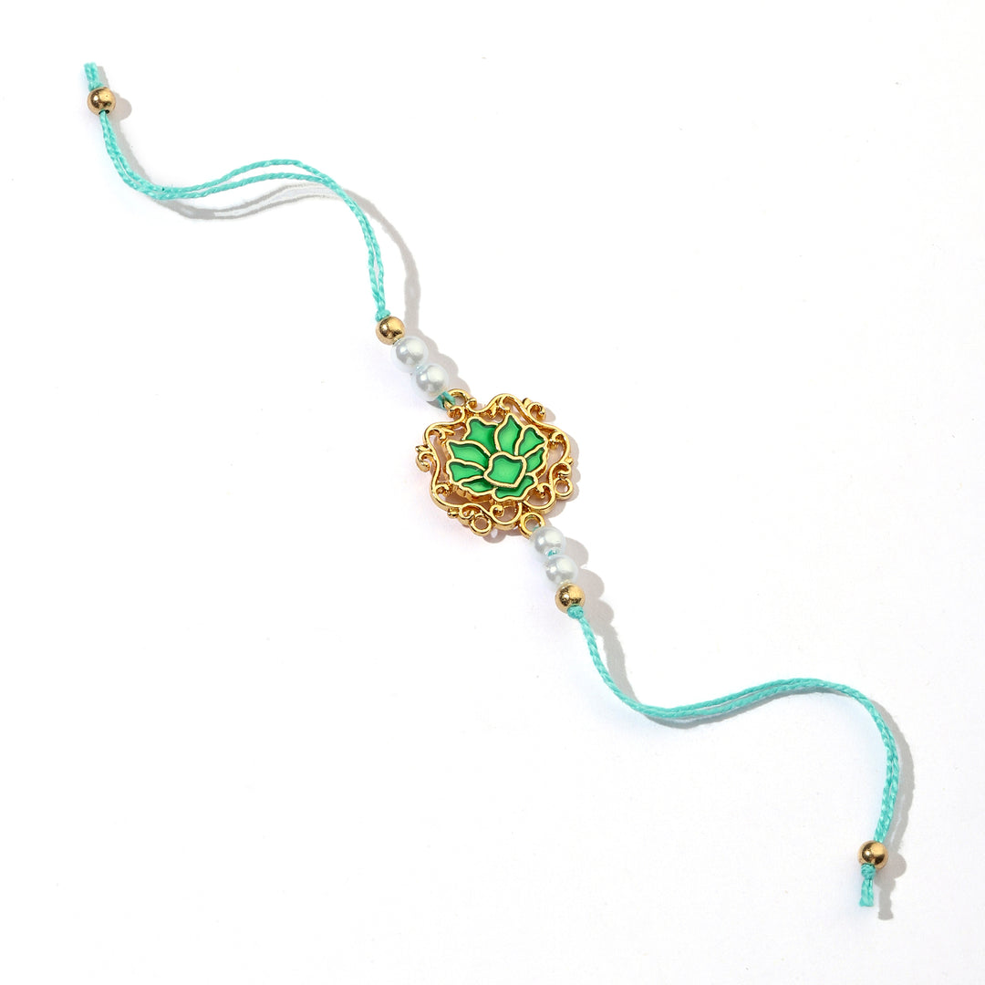 Tranquil Green Lotus Pearl Rakhi - Salty Accessories