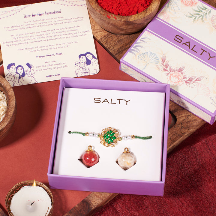 Tranquil Green Lotus Pearl Rakhi
