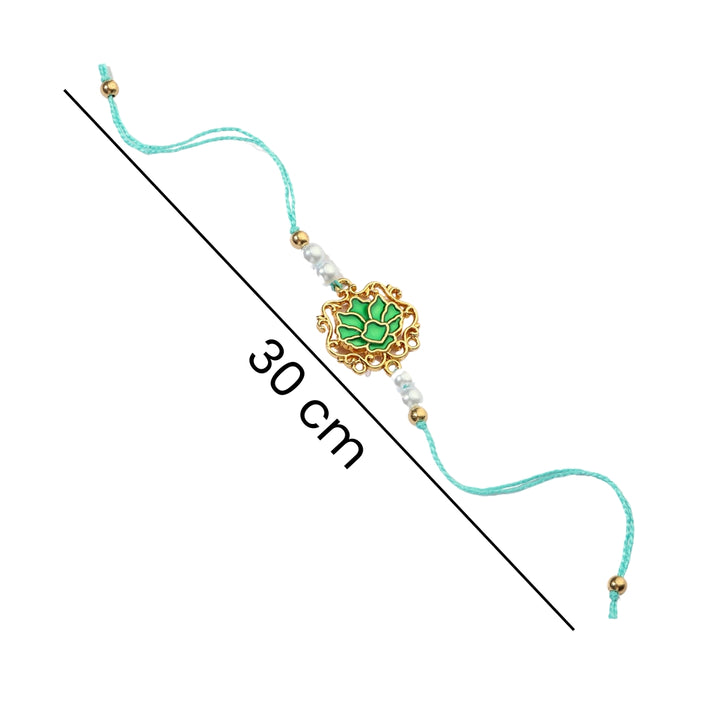 Tranquil Green Lotus Pearl Rakhi - Salty Accessories