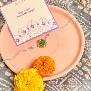 Tranquil Green Lotus Pearl Rakhi - Salty Accessories