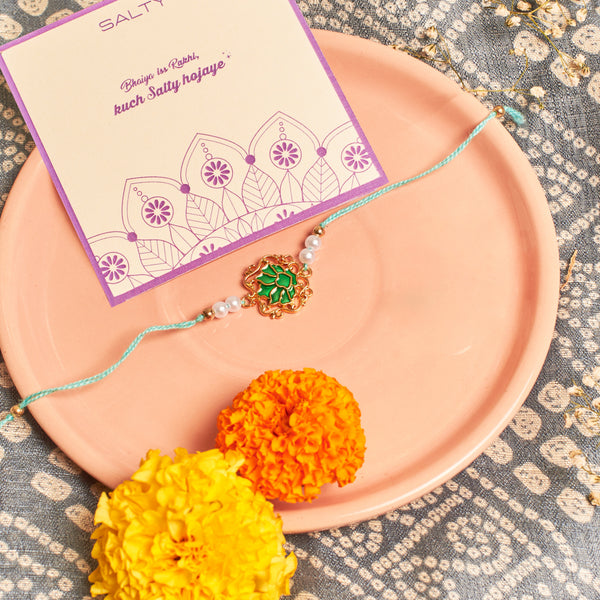 Tranquil Green Lotus Pearl Rakhi