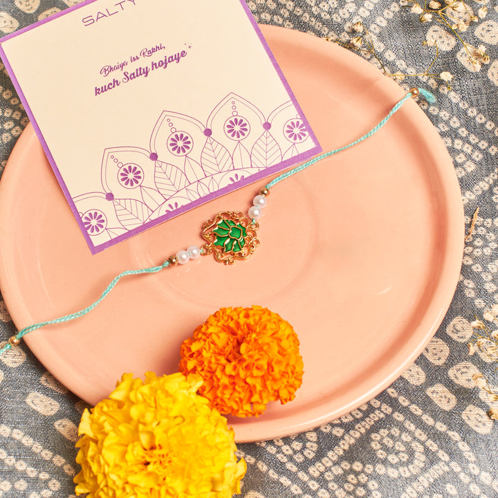 Tranquil Green Lotus Pearl Rakhi