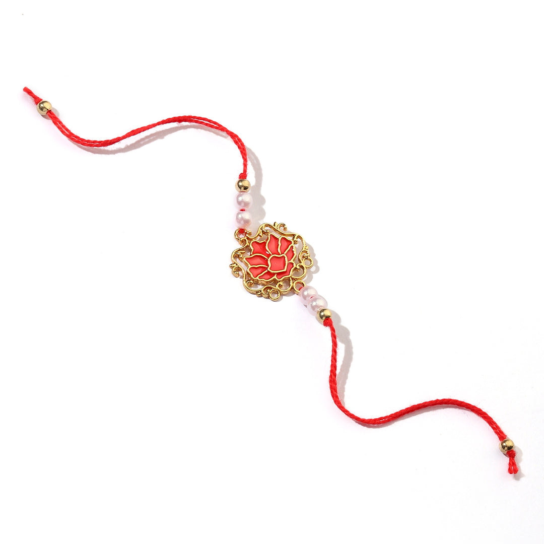 Tranquil Red Lotus Pearl Rakhi - Salty Accessories