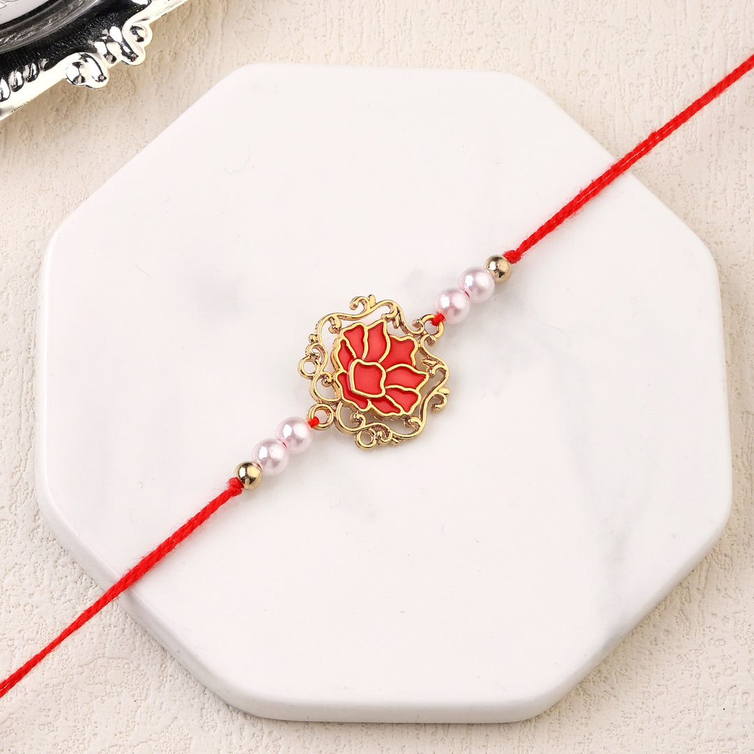 Tranquil Red Lotus Pearl Rakhi - Salty Accessories