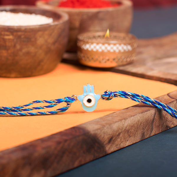 Minimal Evil Eye Hamsa Rakhi - Light Blue