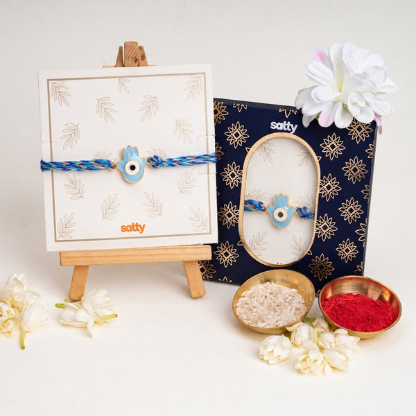 Minimal Evil Eye Hamsa Rakhi - Light Blue