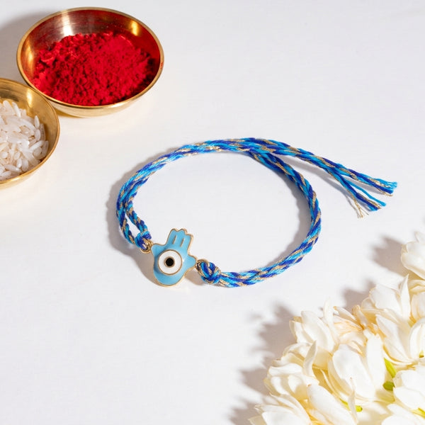 Minimal Evil Eye Hamsa Rakhi - Light Blue