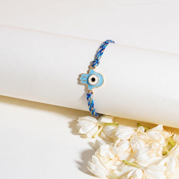 Minimal Evil Eye Hamsa Rakhi - Light Blue