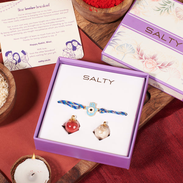 Minimal Evil Eye Hamsa Rakhi - Light Blue