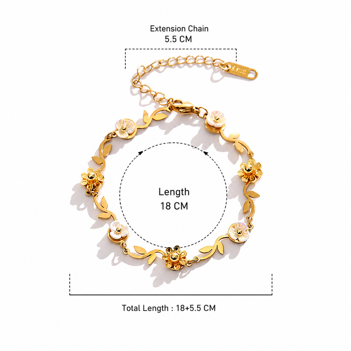 Golden Floral Petal Trail Bracelet - Gold & White