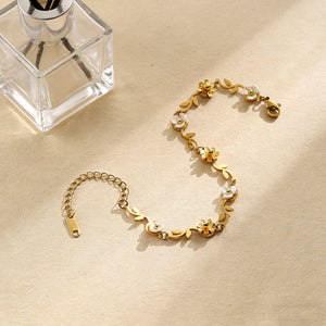 Golden Floral Petal Trail Bracelet - Gold & White