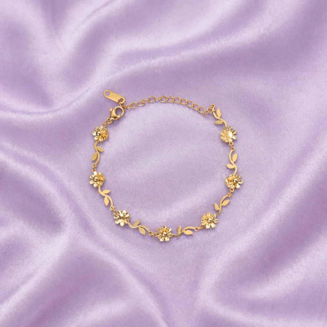 Golden Floral Petal Trail Bracelet