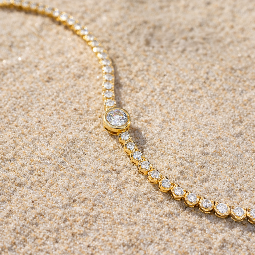 Solitaire Spark Gold Tennis Bracelet - Salty Accessories