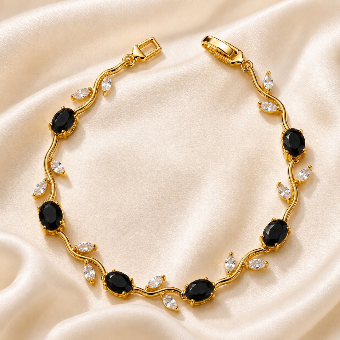 Tulip Crystal Vine Bracelet - (Gold-Black-White)
