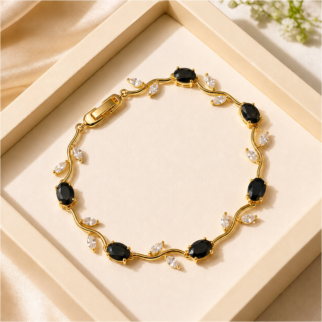 Tulip Crystal Vine Bracelet - (Gold-Black-White)