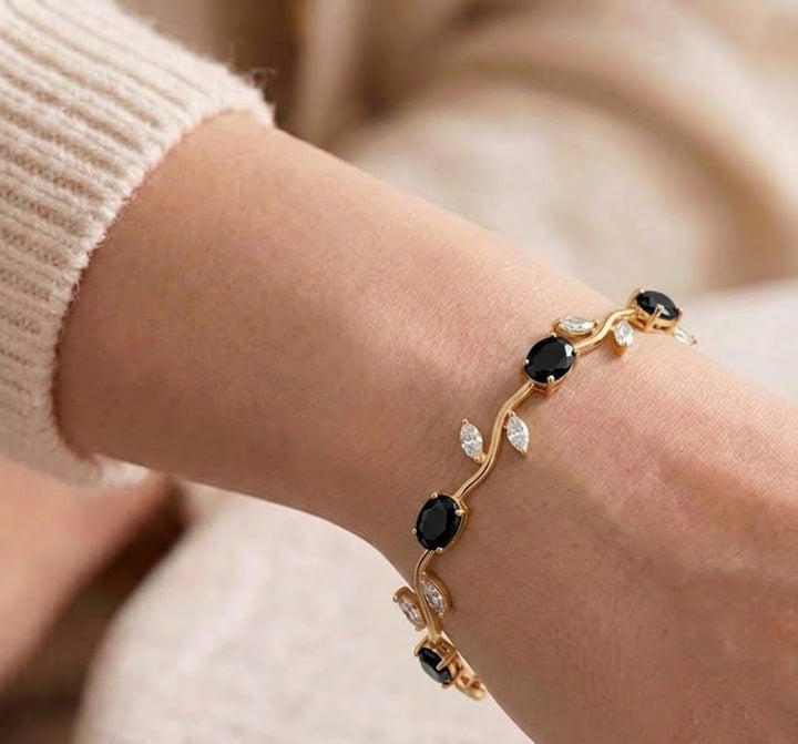 Tulip Crystal Vine Bracelet - (Gold-Black-White)