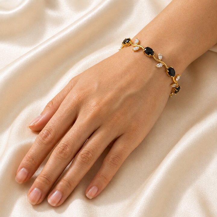 Tulip Crystal Vine Bracelet - (Gold-Black-White)