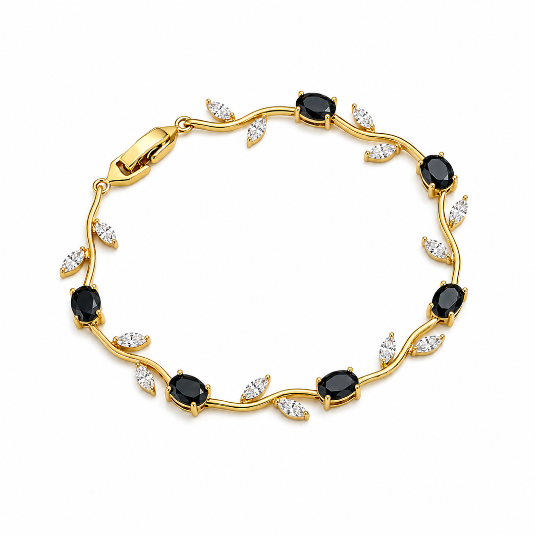 Tulip Crystal Vine Bracelet - (Gold-Black-White)