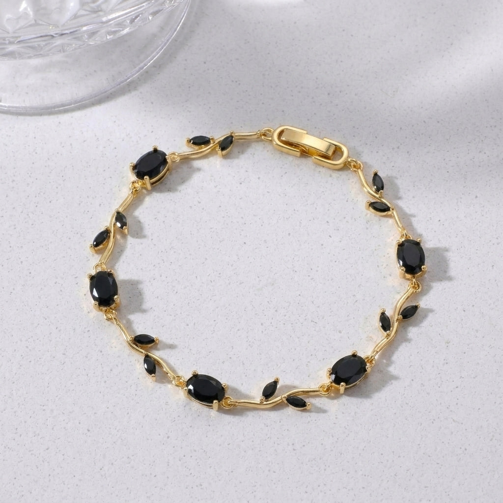 Tulip Crystal Vine Bracelet - Black