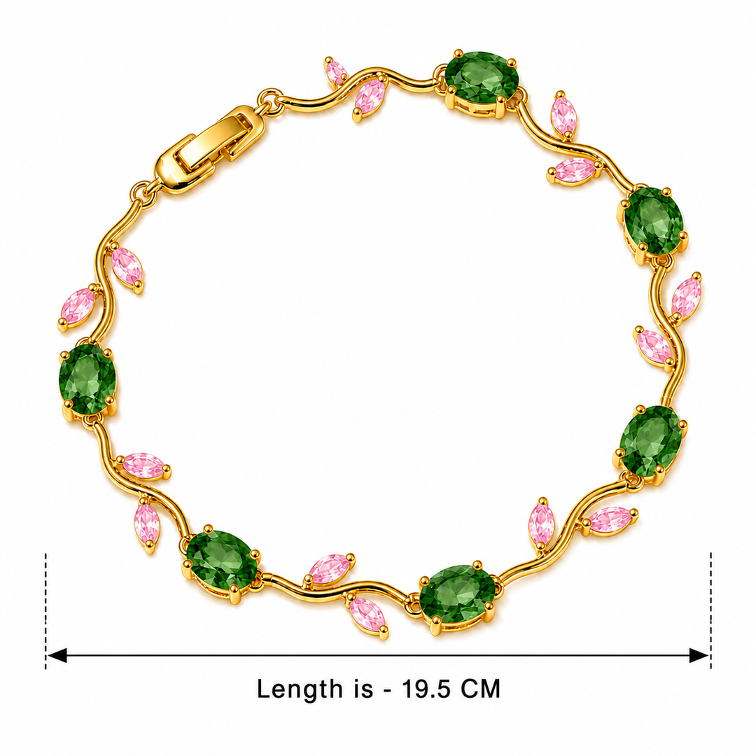Tulip Crystal Vine Bracelet - (Gold-Green-Pink)