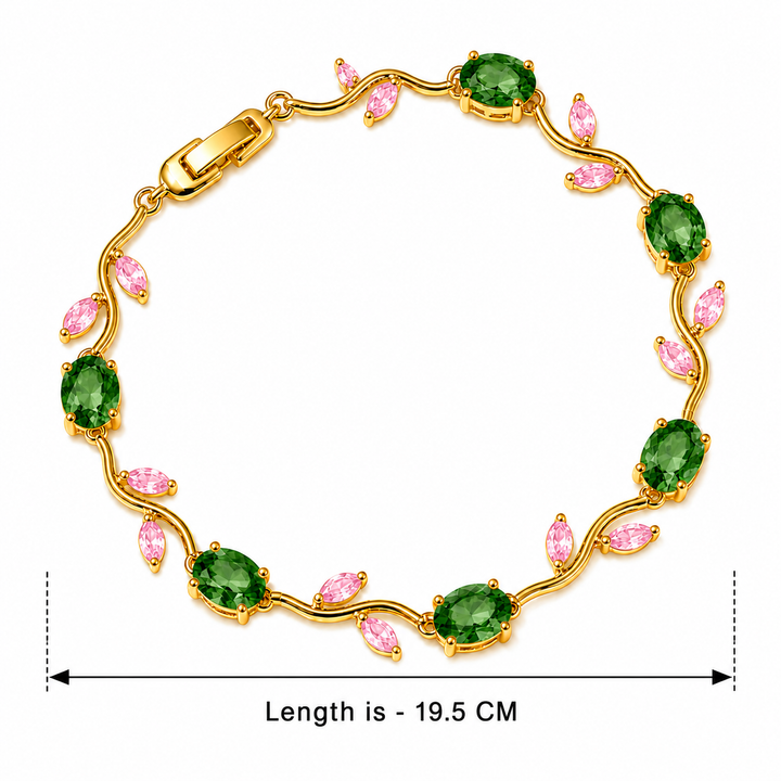 Tulip Crystal Vine Bracelet - (Gold-Green-Pink)