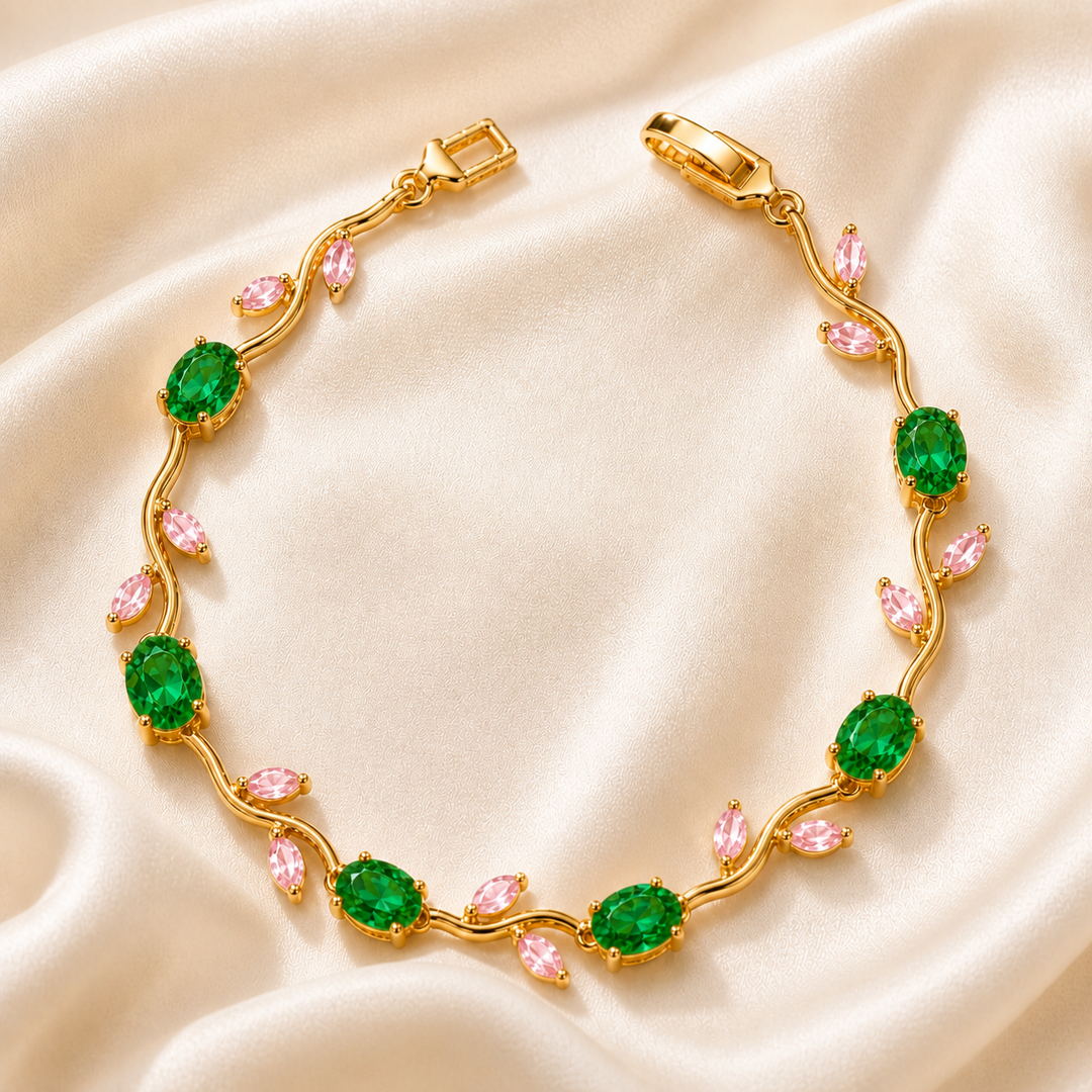 Tulip Crystal Vine Bracelet - (Gold-Green-Pink)