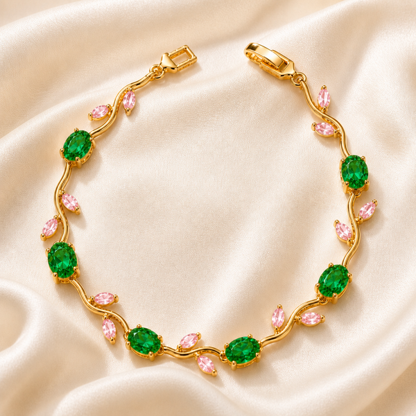 Tulip Crystal Vine Bracelet - (Gold-Green-Pink)