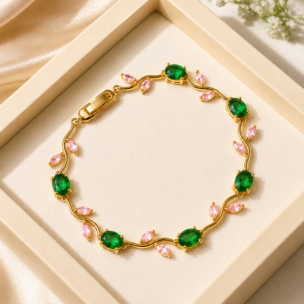 Tulip Crystal Vine Bracelet - (Gold-Green-Pink)